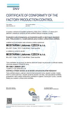 MOSTÁRNA Lískovec CZECH s.r.o. Global Certificate