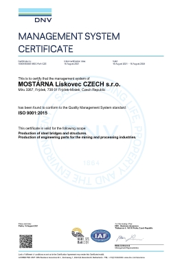 MOSTÁRNA Lískovec CZECH s.r.o. ISO 9001 ENG